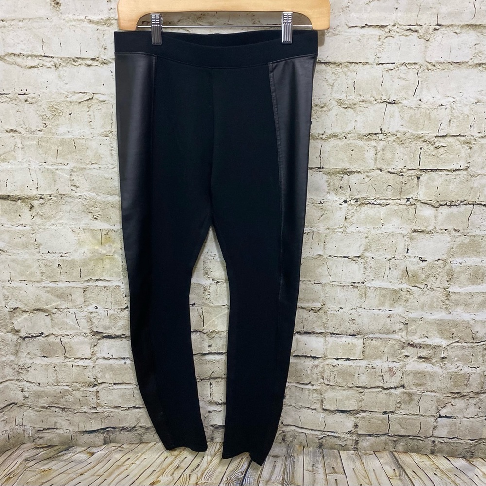 Hue Black Mixed Fabric Faux Leathet Leggings